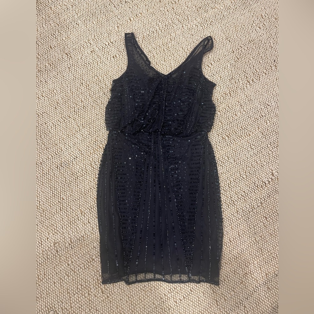 Adrianna Papell | Navy Blue Beaded Cocktail Dress